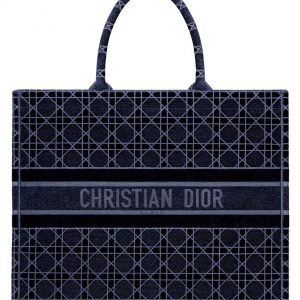 Christian Dior Cannage Embroidered Velvet Dior Book Tote Dark Blue