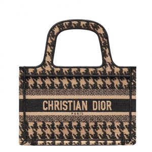 Christian Dior Mini Houndstooth Embroidery Book Tote Handbag Cream