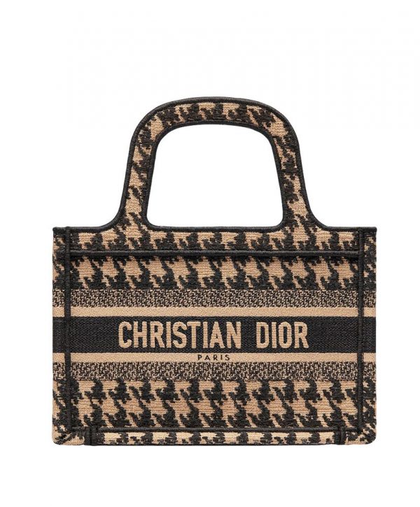 Christian Dior Mini Houndstooth Embroidery Book Tote Handbag Cream