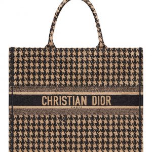 Christian Dior Houndstooth Embroidery Book Tote Handbag Cream