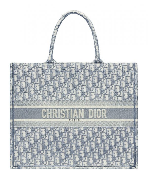 Christian Dior Book Tote With Dior Oblique Embroidery Gray