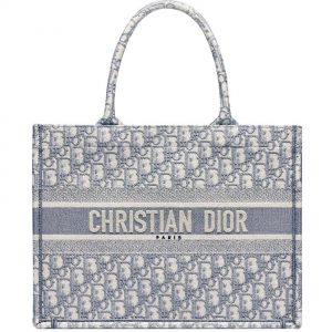 Christian Dior Small Book Tote With Dior Oblique Embroidery Gray