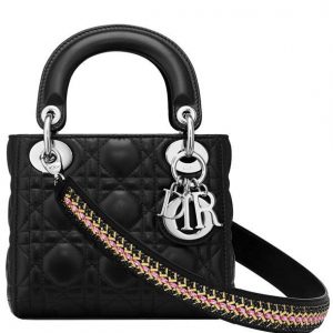 Christian Dior Lady Dior Mini Classic Tote Bag With Lambskin Black