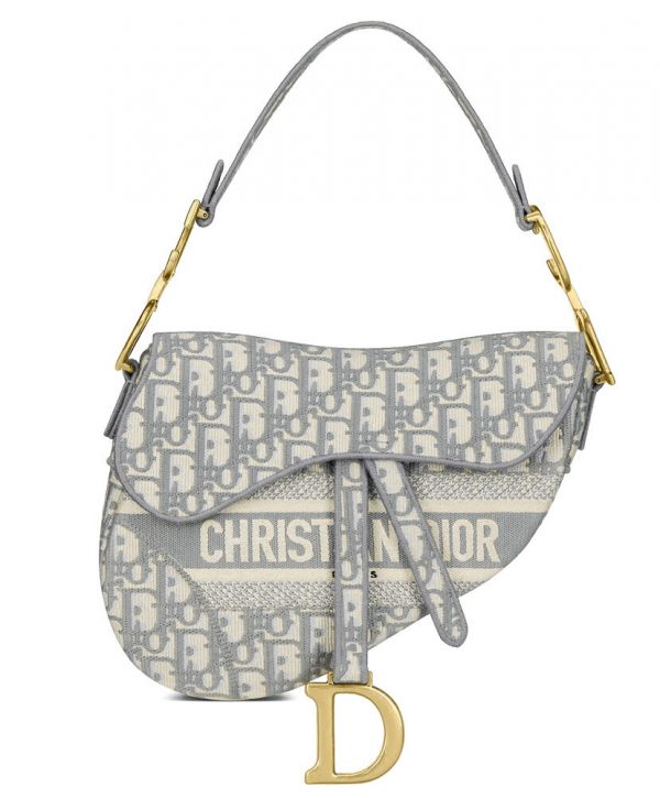 Christian Dior Saddle Original Oblique Embroidered Canvas Bag Gray