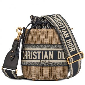 Christian Dior Wicker Bucket Bag Apricot