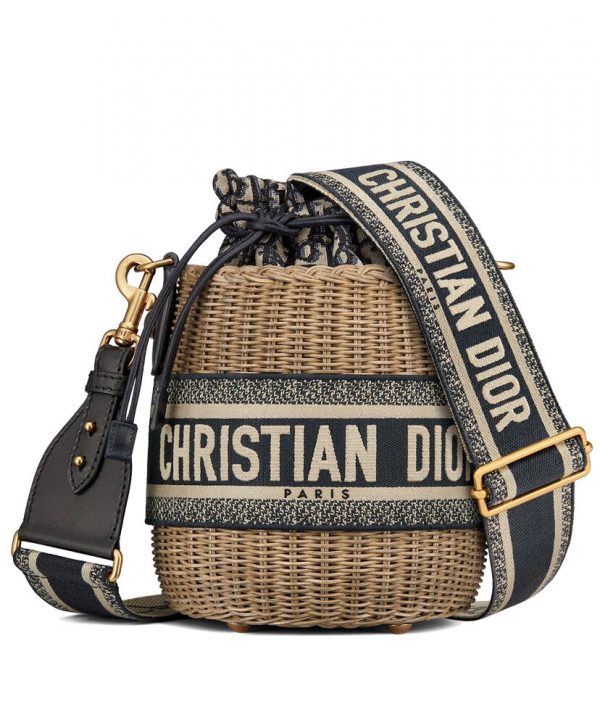 Christian Dior Wicker Bucket Bag Apricot