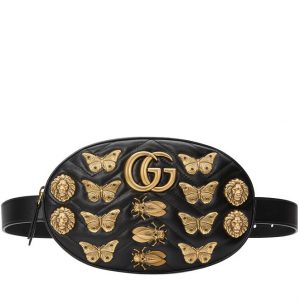 Gucci GG Marmont animal studs leather belt bag 491294 Black