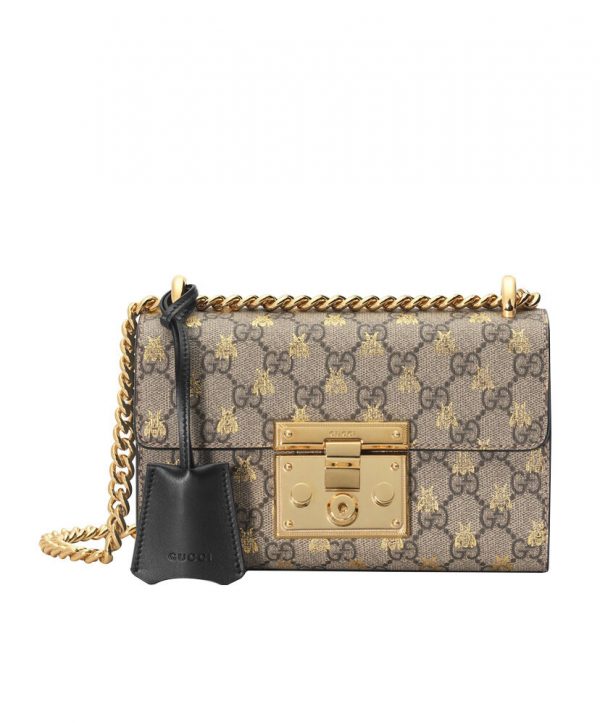 Gucci Padlock Small GG Bees Shoulder Bag 409487 Coffee