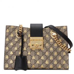 Gucci Padlock small GG bees shoulder bag 498156 Coffee