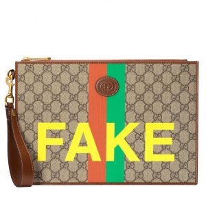 Gucci 'Fake/Not' Print Pouch 636171 Dark Coffee