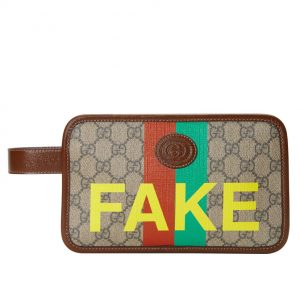 Gucci 'Fake/Not' Print Cosmetic Case 636243 Dark Coffee