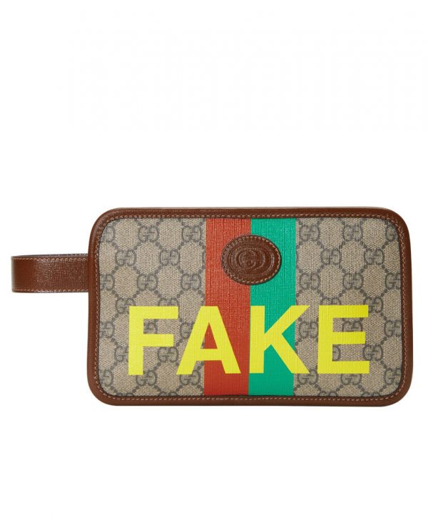 Gucci 'Fake/Not' Print Cosmetic Case 636243 Dark Coffee