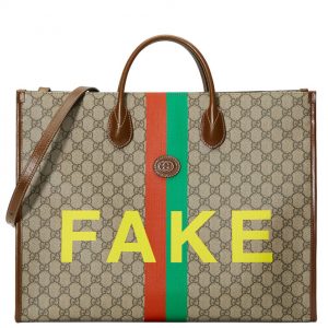 Gucci 'Fake/Not' print large tote bag Dark Coffee