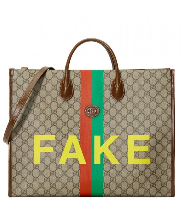 Gucci 'Fake/Not' print large tote bag Dark Coffee