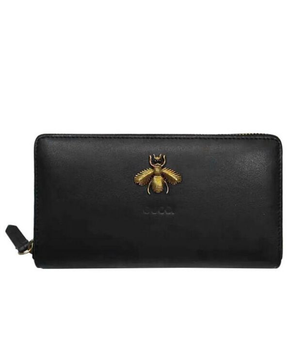 Gucci Bee embroidered zip around wallet 428747 Black