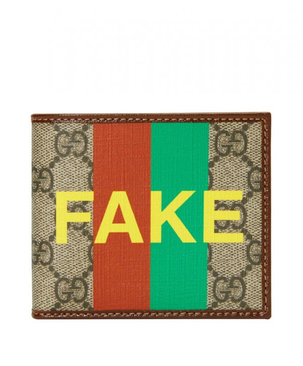 Gucci 'Fake/Not' Print Billfold Wallet 636166 Dark Coffee