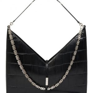 Givenchy Large Cut-Out Croc-Embossed Leather Shoulder Bag Black