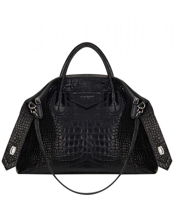 Givenchy Medium Antigona Soft Bag In Crocodile Effect Leather Black