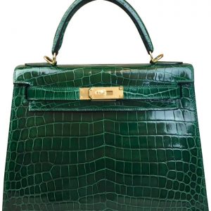 Hermes Kelly Bag 32 Crocodile leather Green