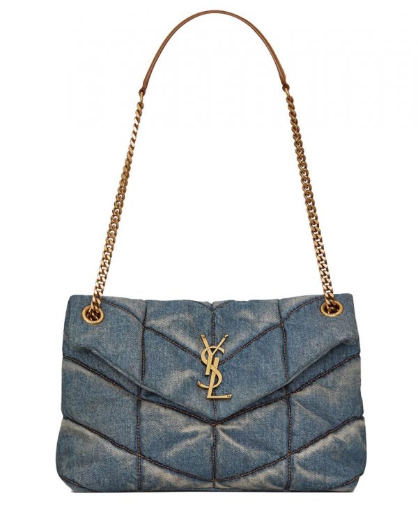 Saint Laurent Puffer Small Bag In Quilted Vintage Denim And Suede 577476 Blue