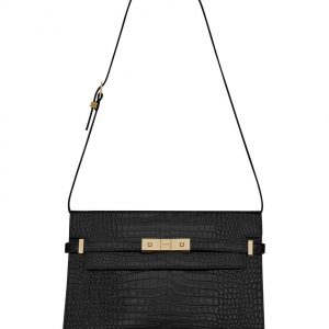 Saint Laurent Manhattan Shoulder Bag In Crocodile-embossed Shiny Leather 579271 Black