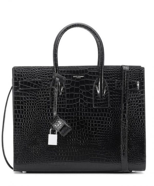 Saint Laurent Sac De Jour Croc-embossed Leather Cross-body Bag Black