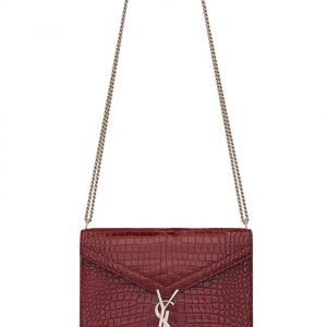 Saint Laurent Cassandra Monogram Clasp Bag In Crocodile Embossed Shiny Leather