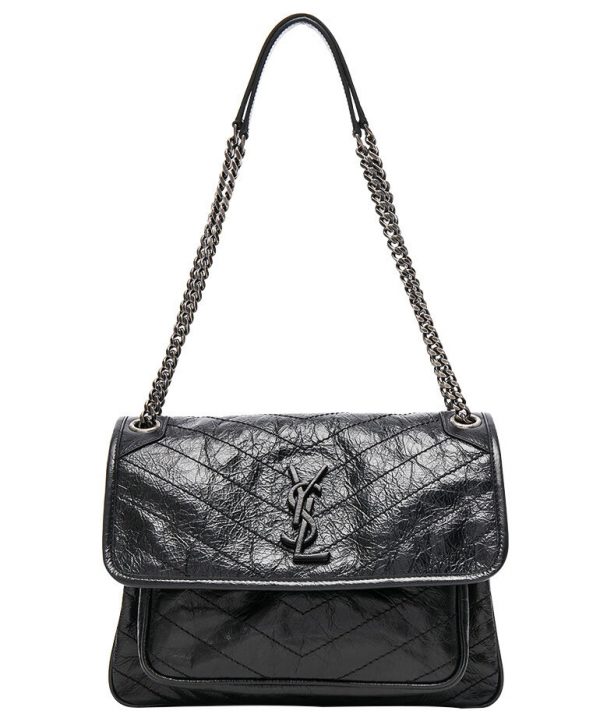 Saint Laurent Niki Medium Shiny Waxy Quilted Shoulder Bag 498894 Black