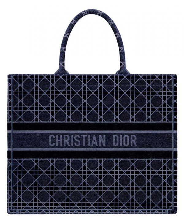 Christian Dior Cannage Embroidered Velvet Dior Book Tote Dark Blue