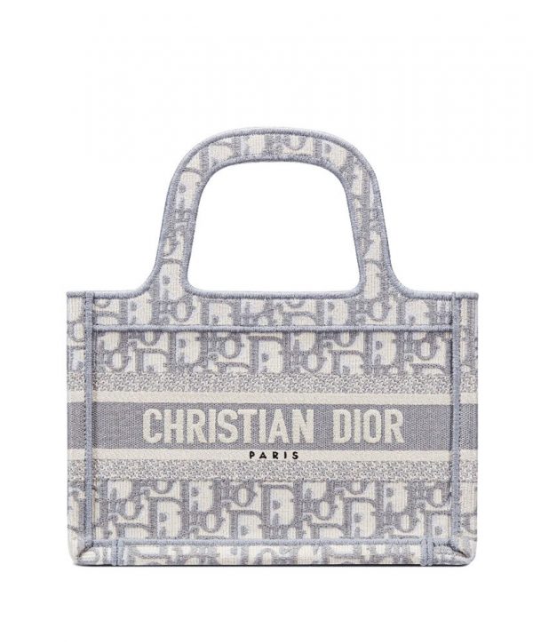 Christian Dior Mini Book Tote Original Dior Oblique Embroidered Canvas Bag Gray