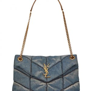 Saint Laurent Puffer Small Bag In Quilted Vintage Denim And Suede 577476 Blue