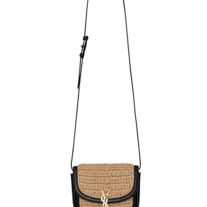 Saint Laurent Kaia Small Satchel In Raffia And Leather 6197401 Apricot