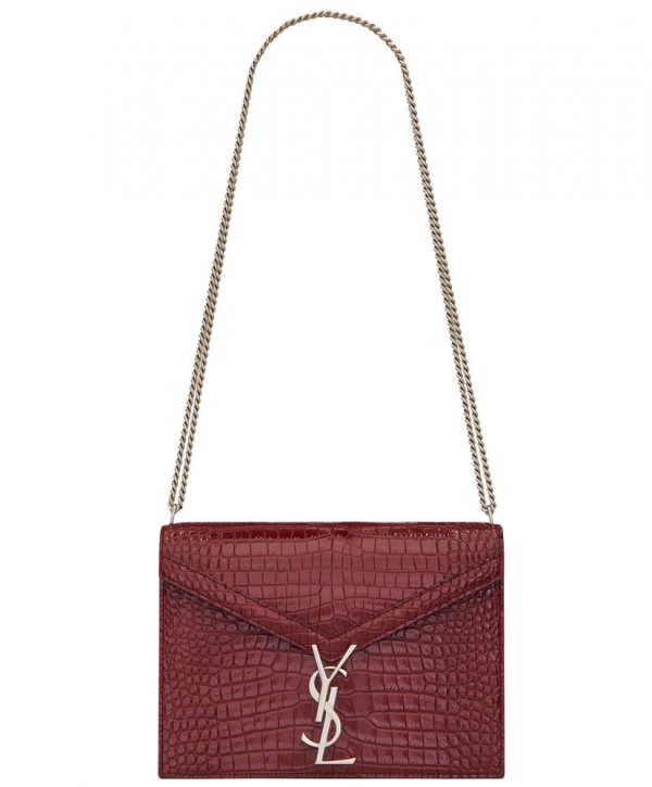 Saint Laurent Cassandra Monogram Clasp Bag In Crocodile Embossed Shiny Leather