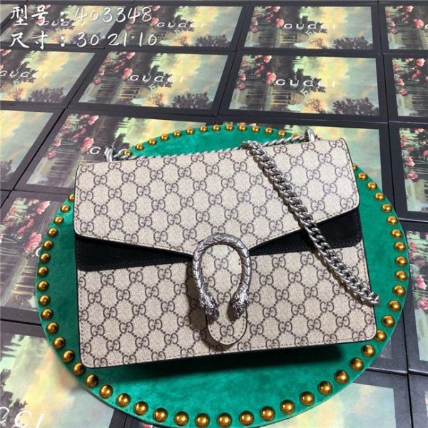 Gucci Dionysus Medium GG Replica Shoulder Bag Suede Brown canvas Black