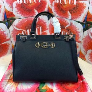 Gucci Zumi grainy leather medium top handle bag Black