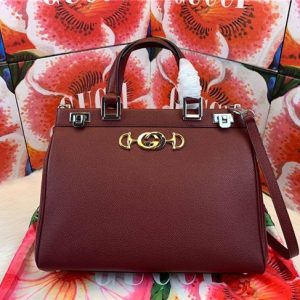 Gucci Zumi grainy leather medium top handle bag Burgundy