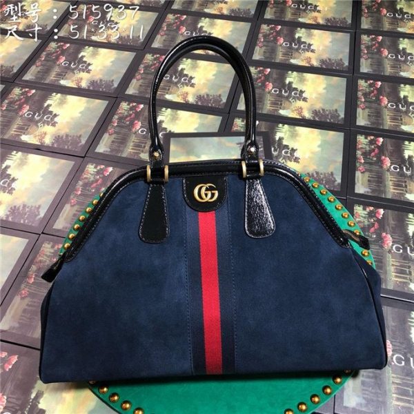Gucci Re(Belle) Large Suede Top Handle Bag Navy