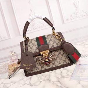 Gucci Queen Margaret GG Small Top Handle Bag GG Supreme Canvas Brown