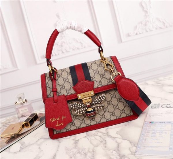 Gucci Queen Margaret GG Small Top Handle Bag GG Supreme Canvas Red