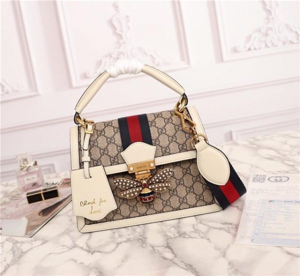 Gucci Queen Margaret GG Small Top Handle Bag GG Supreme Canvas White