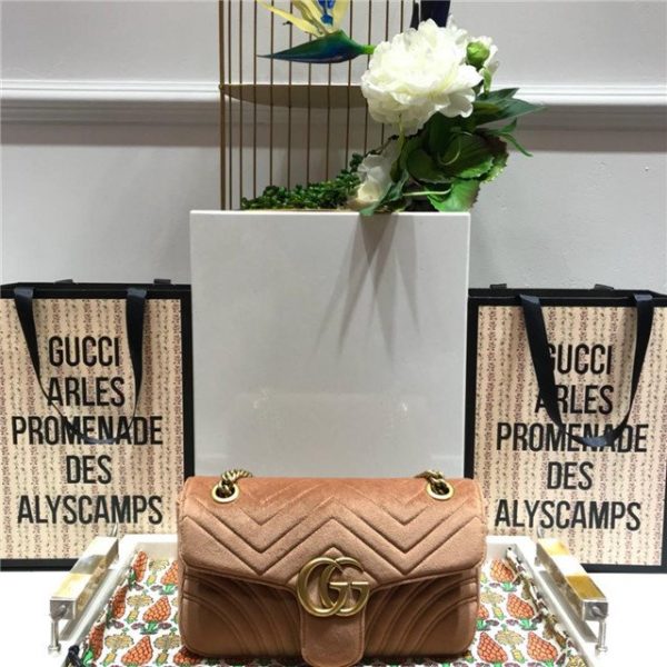 Gucci GG Marmont Velvet Small Shoulder Bag Taupe Velvet
