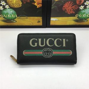 Gucci Print Leather Zip Around Wallet Black