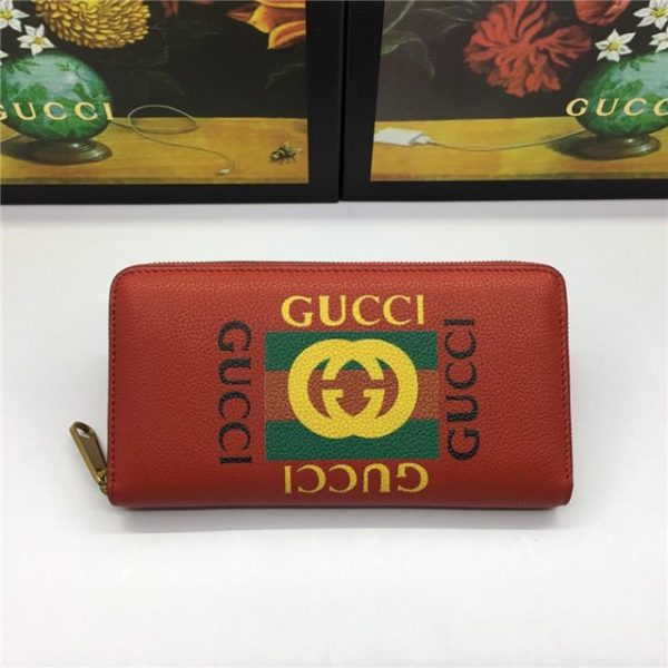 Gucci Print Leather Zip Around Wallet Red