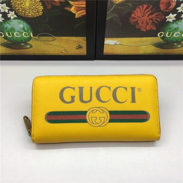 Gucci Print Leather Zip Around Wallet Yellow