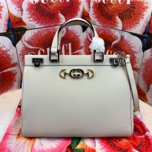 Gucci Zumi grainy leather medium top handle bag White