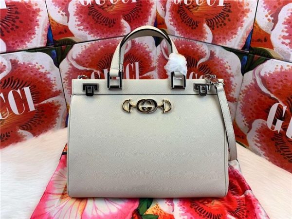 Gucci Zumi grainy leather medium top handle bag White