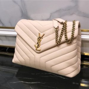 YSL Medium LOULOU Chain Bag “Y” Matelasse Leather Beige/Gold