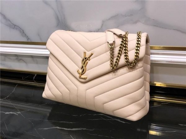 YSL Medium LOULOU Chain Bag “Y” Matelasse Leather Beige/Gold