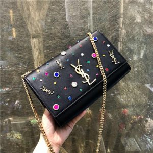 YSL Kate Medium Leather And Multicolor Charms Black