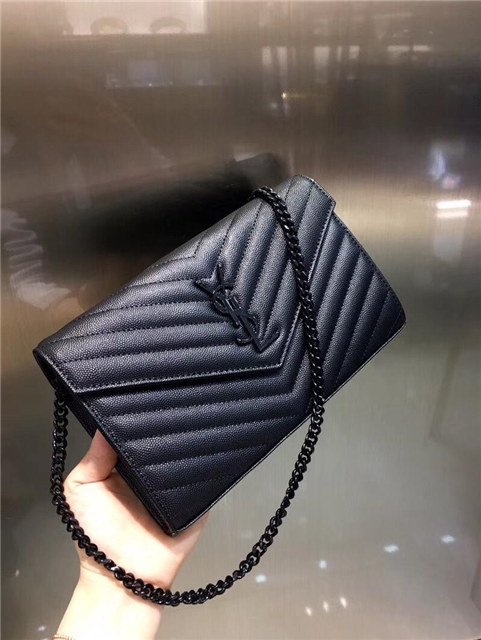 YSL Monogram Chain Wallet Black/Black